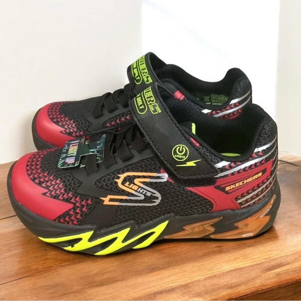 Boy’s Skechers Red and Black light up Sneakers with Neon Accents